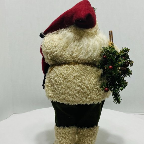 Old World Santa Christmas Tree Birdhouse Red Green Fur Trim Santa Wood Base 17" - Picture 11 of 16